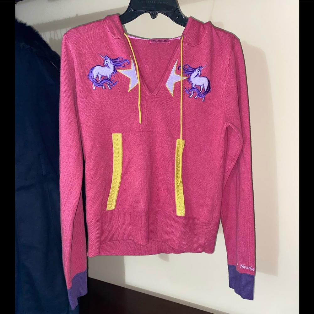 Heatherette pink unicorn sweater large